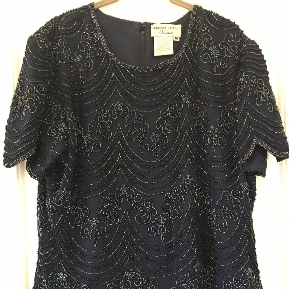 Adrianna Prapell Occasions Beaded Navy Blue Formal Top